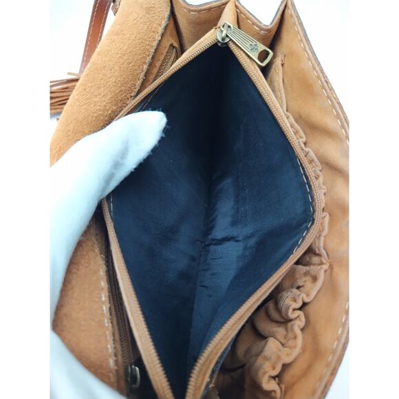 Patricia Nash Brown Suede Leather Pushlock Flap Closure Crossbody Bag - Picture 16 of 16